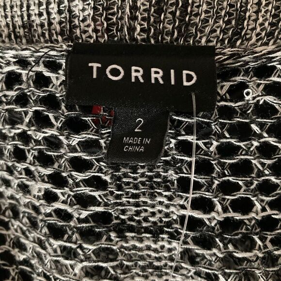NWT Torrid Cardigan Sweater Womens 2 Gray Open Front Airy Crochet Boho Longline - Picture 3 of 13